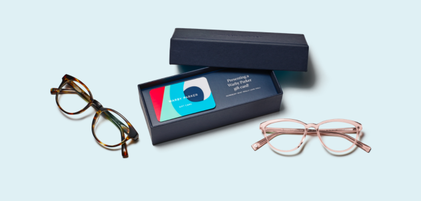 A gift card with pairs of eyeglasses