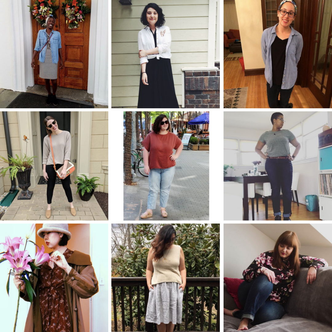 A collage of people wearing 10x10 outfits