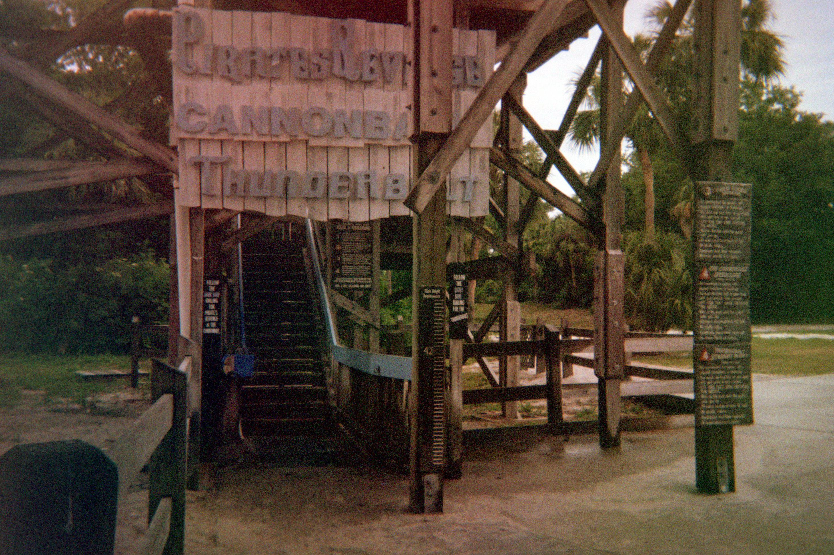 A film photo of the water slides in the theme park