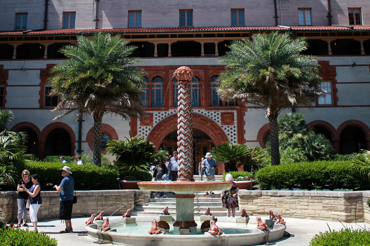 A large Spanish-inspired fountain at Flagler College in St. Augustine