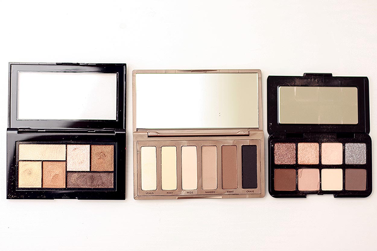 Three open Travel Eyeshadow Palettes