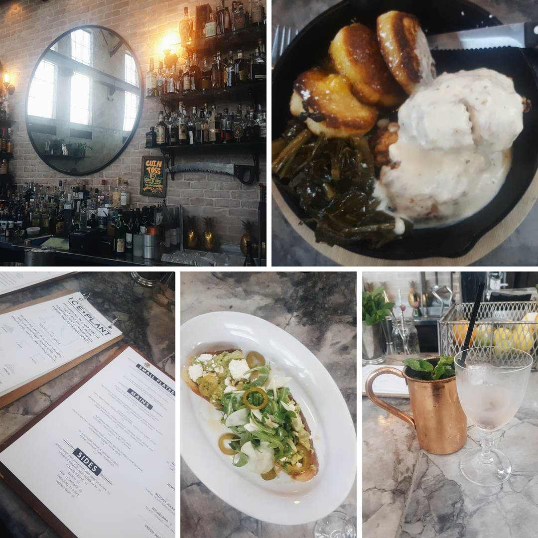Collage of photos of the atmosphere, food, drinks, and menu at Ice Plant