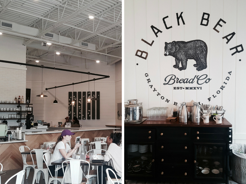 Interiors of 2 Birds + Black Bear Bread Co in Destin