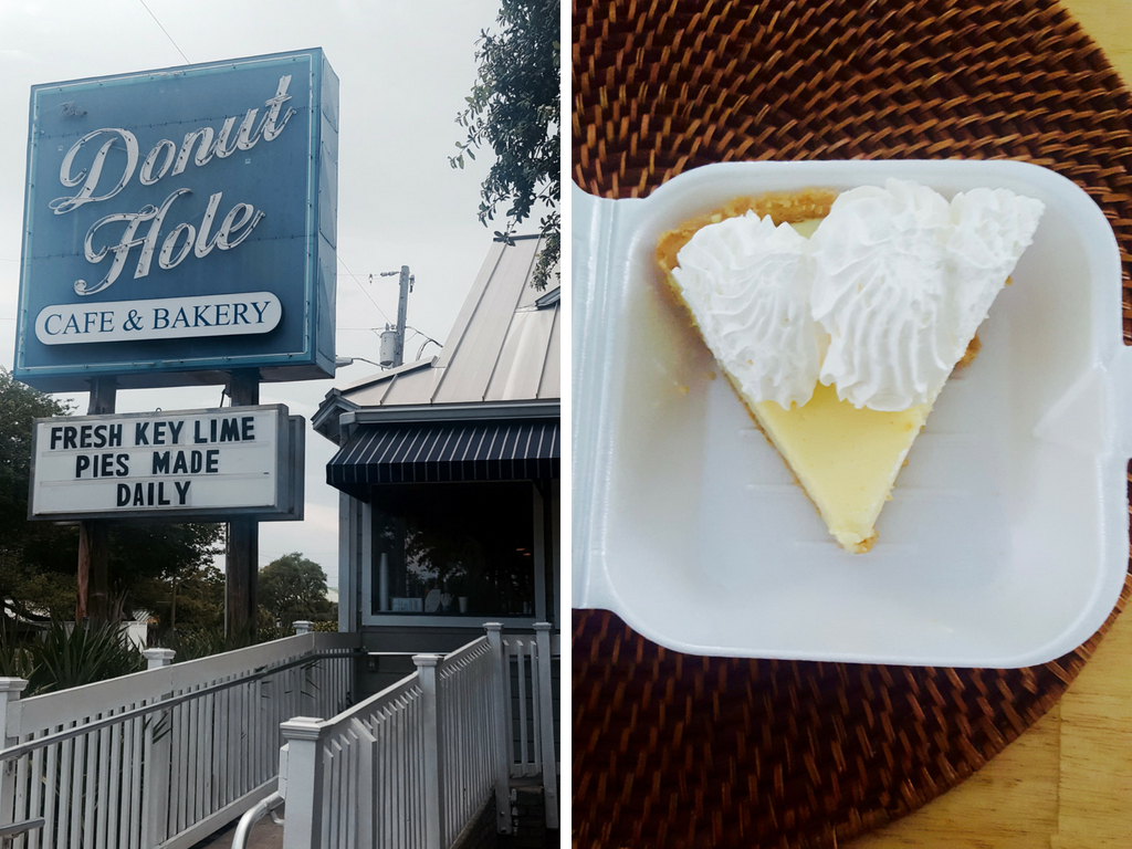 The sign for Donut Hole, and a slice of Key Lime Pie
