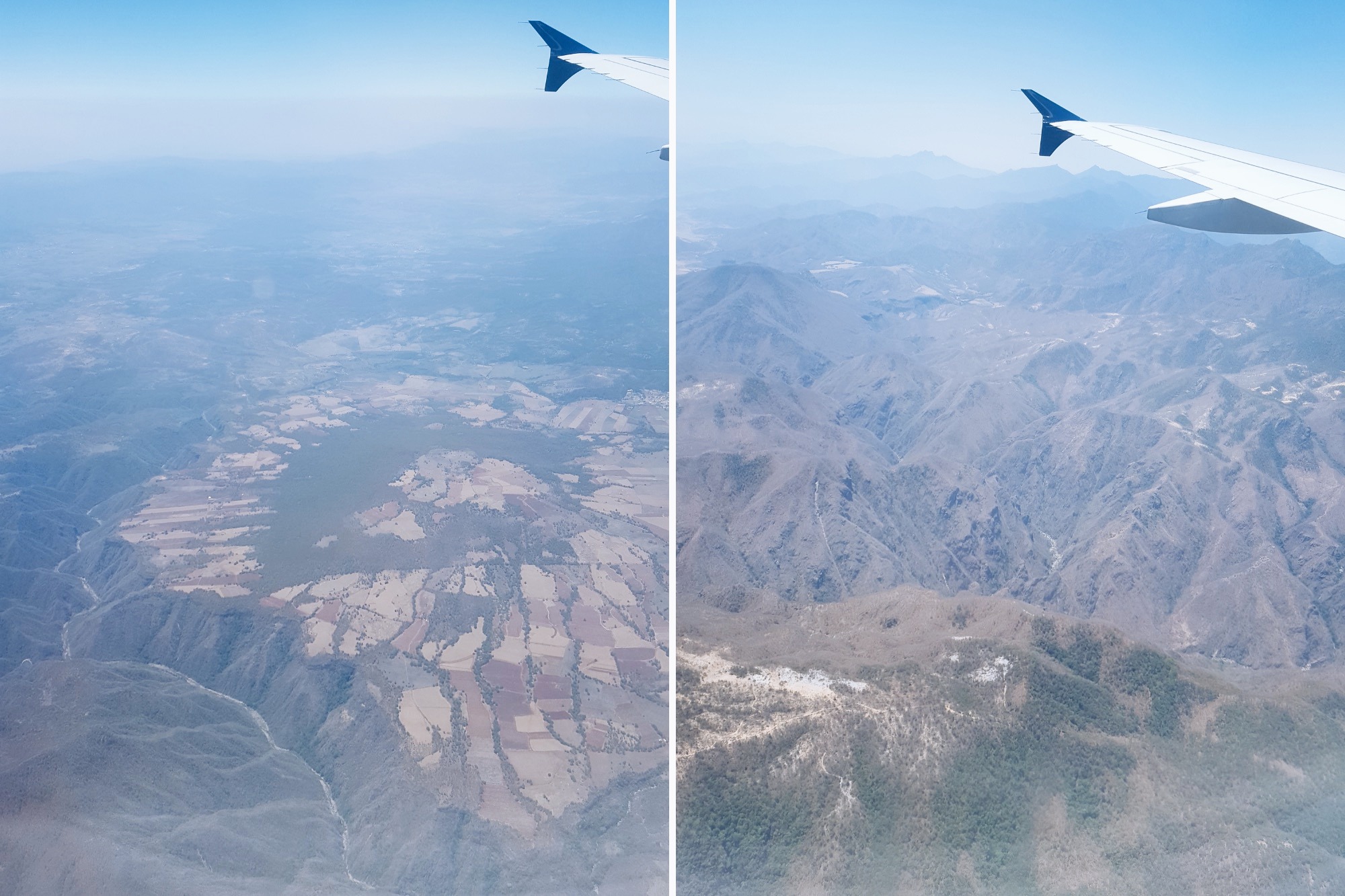 two shots from a plane window flying over Mexico