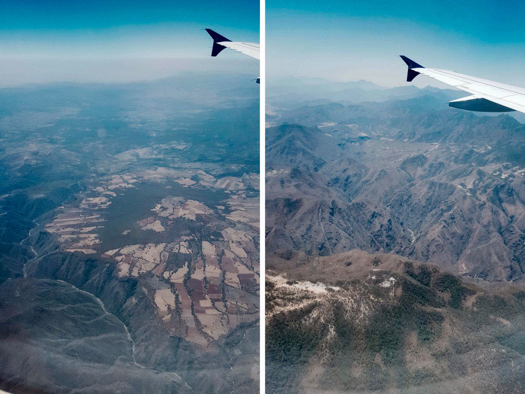 two shots from a plane window flying over mexico