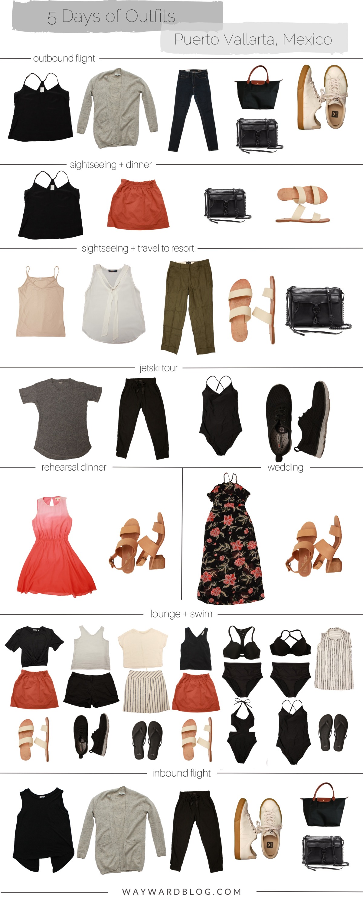 A collage of all the outfits worn in Puerto Vallarta, Mexico
