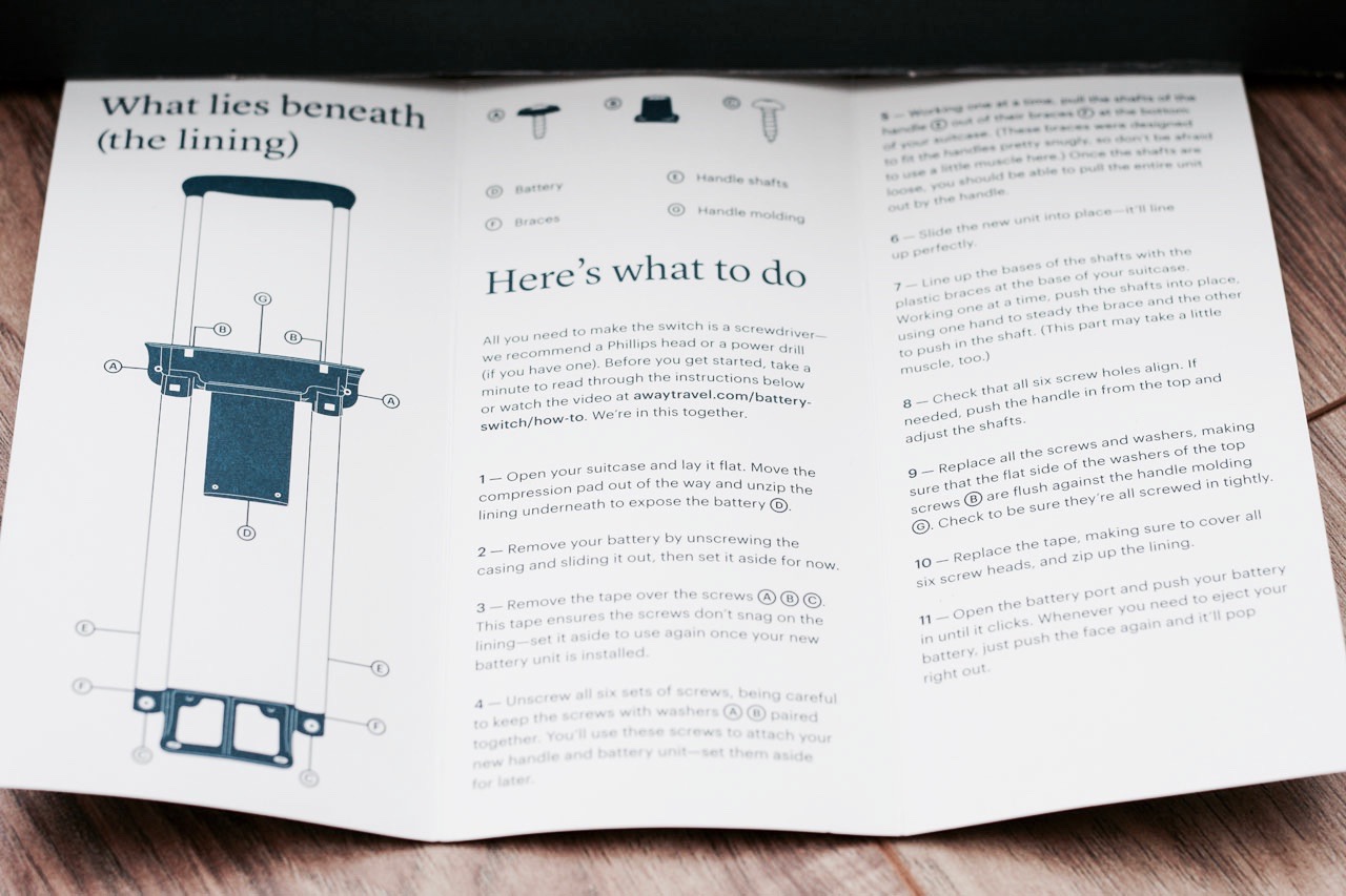 Instructions for changing the Away suitcase handle