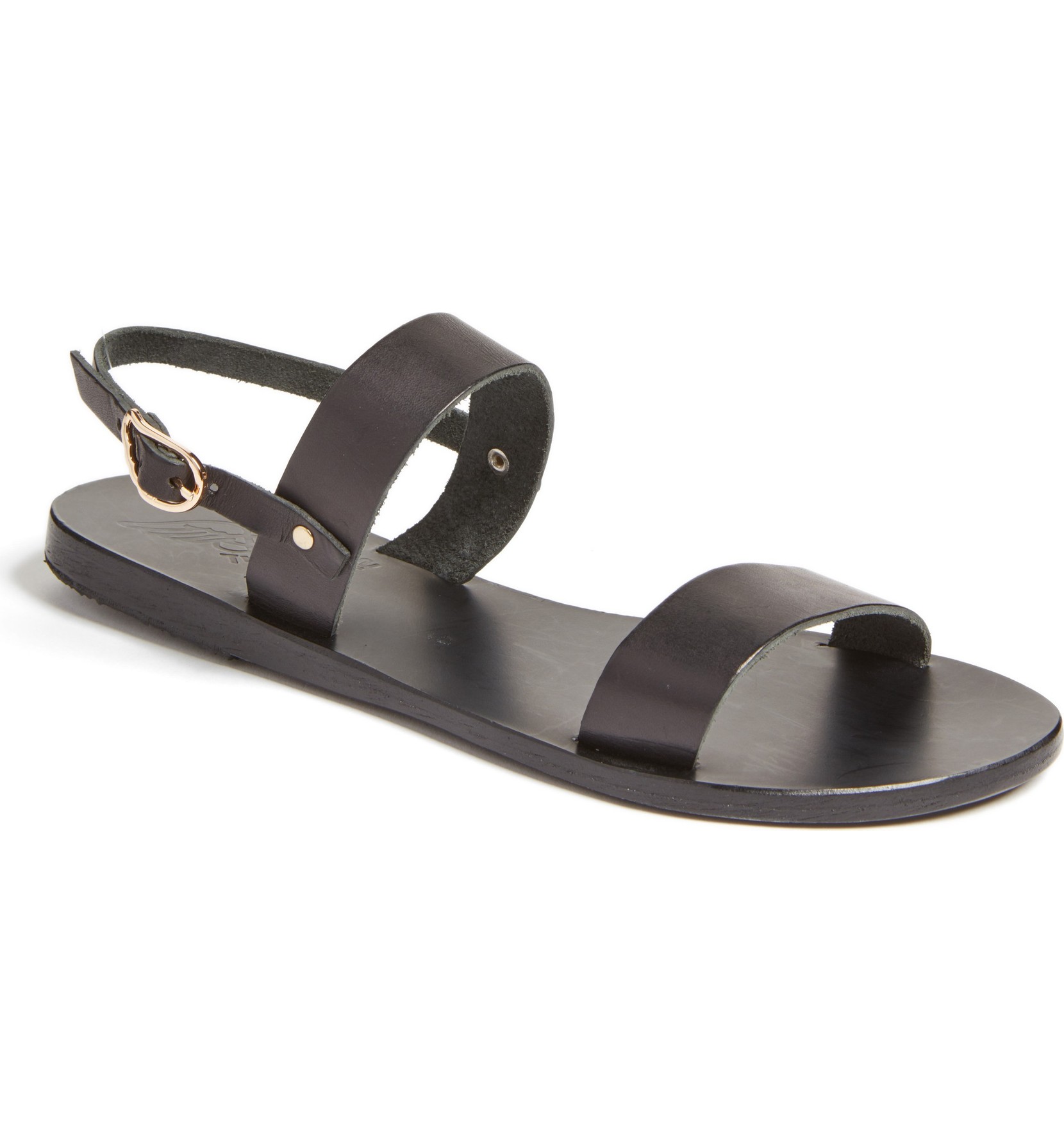 A pair of black double strap sandals