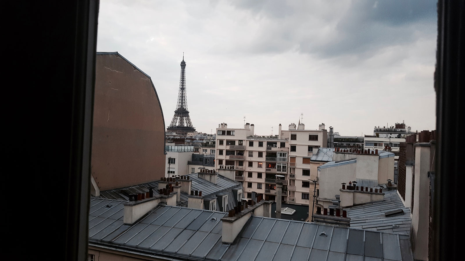 Looking out over Paris from an Airbnb