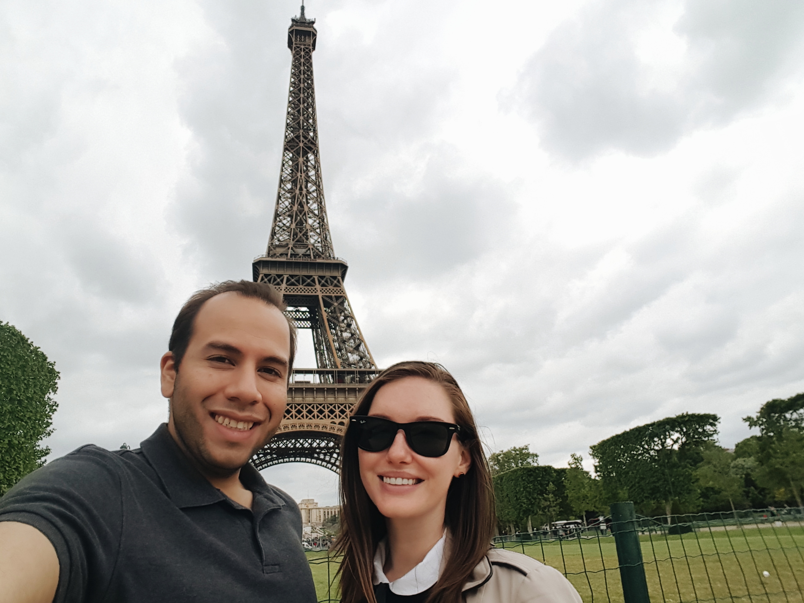 Alyssa and Michael in front of Eiffel Tower, Paris, France