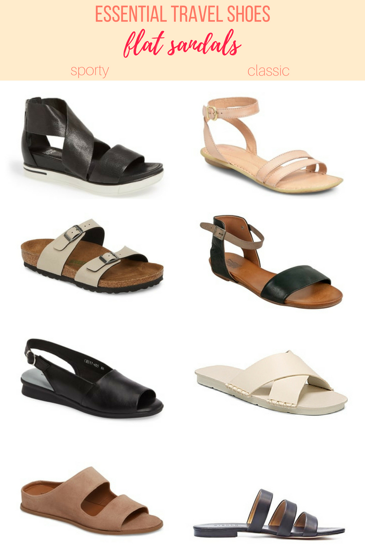 A collage of flat sandals for Summer travel