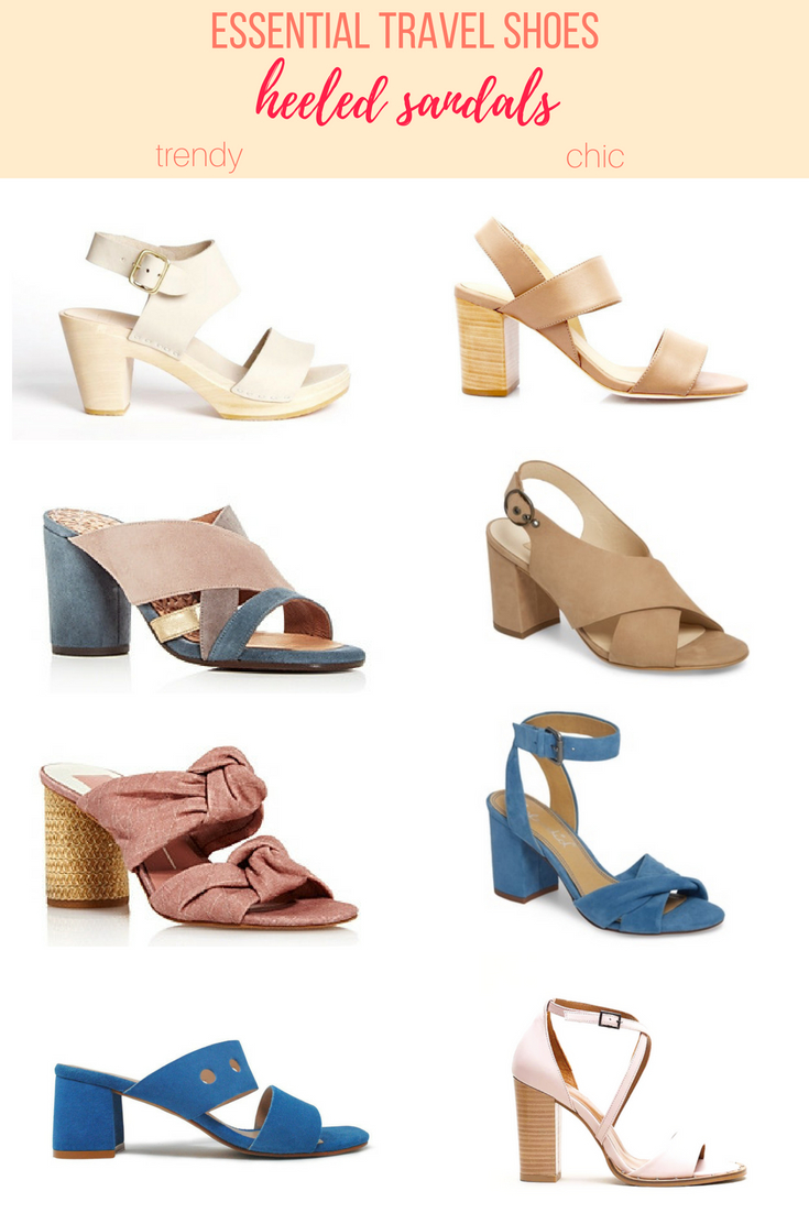A collage of heeled sandals for Summer travel