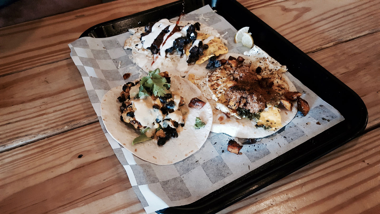 Breakfast tacos from BREW Five Points