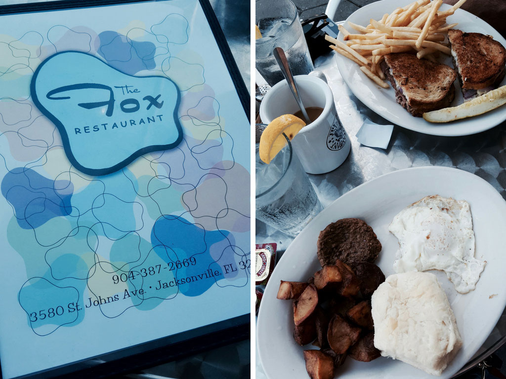 Menu from The Fox and two breakfast plates