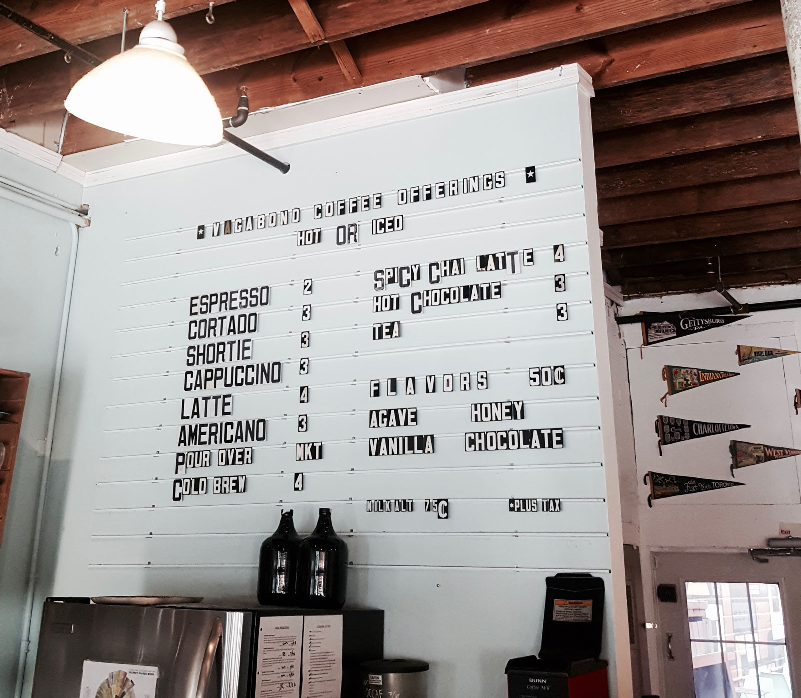 The menu for Vagabond Coffee in Jacksonville