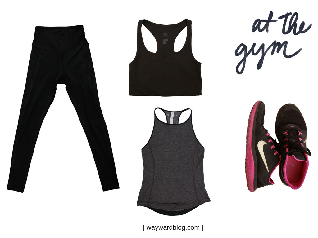 A collage of workout clothes