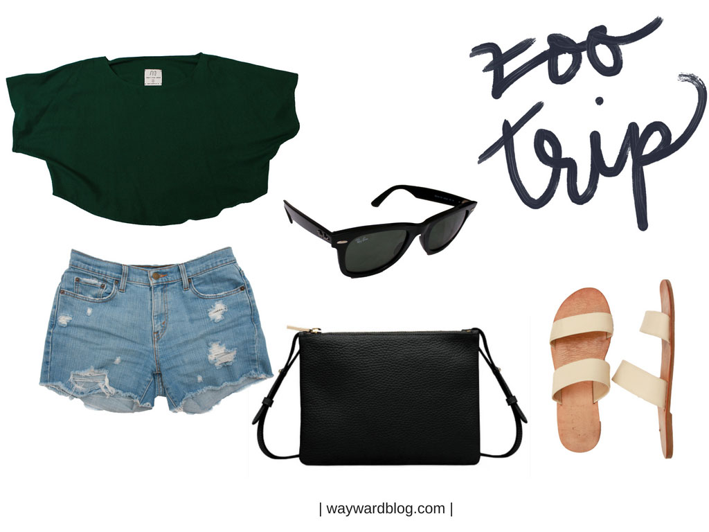 Jacksonville Zoo Outfit: green top, shorts, sandals, and bag