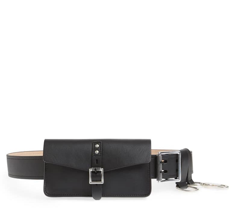 A belt bag with lots of hardware