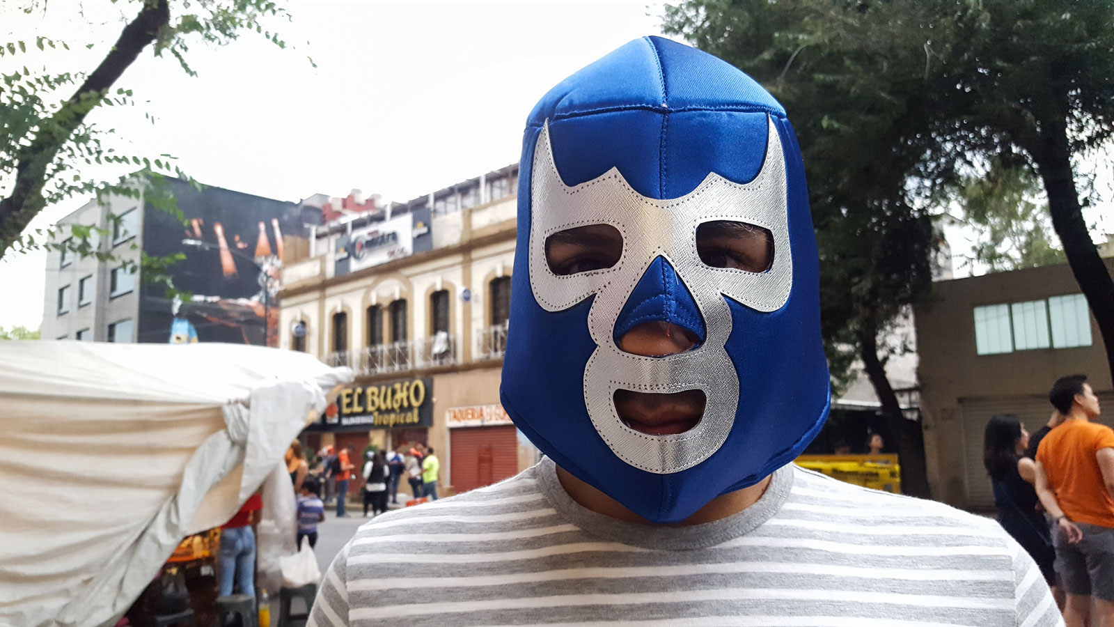 Michael at the Arena Mexico wearing a Luchador Mask of the Blue Demon