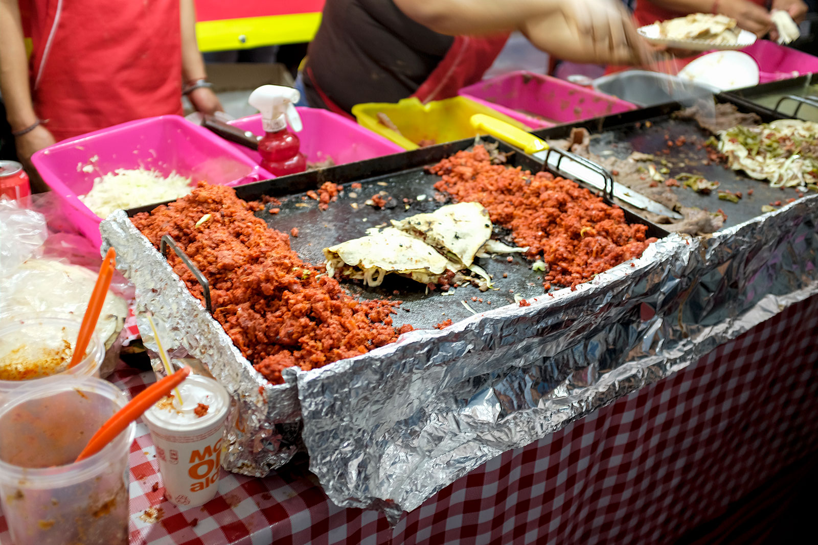 Quesadillas being griddled at a festival