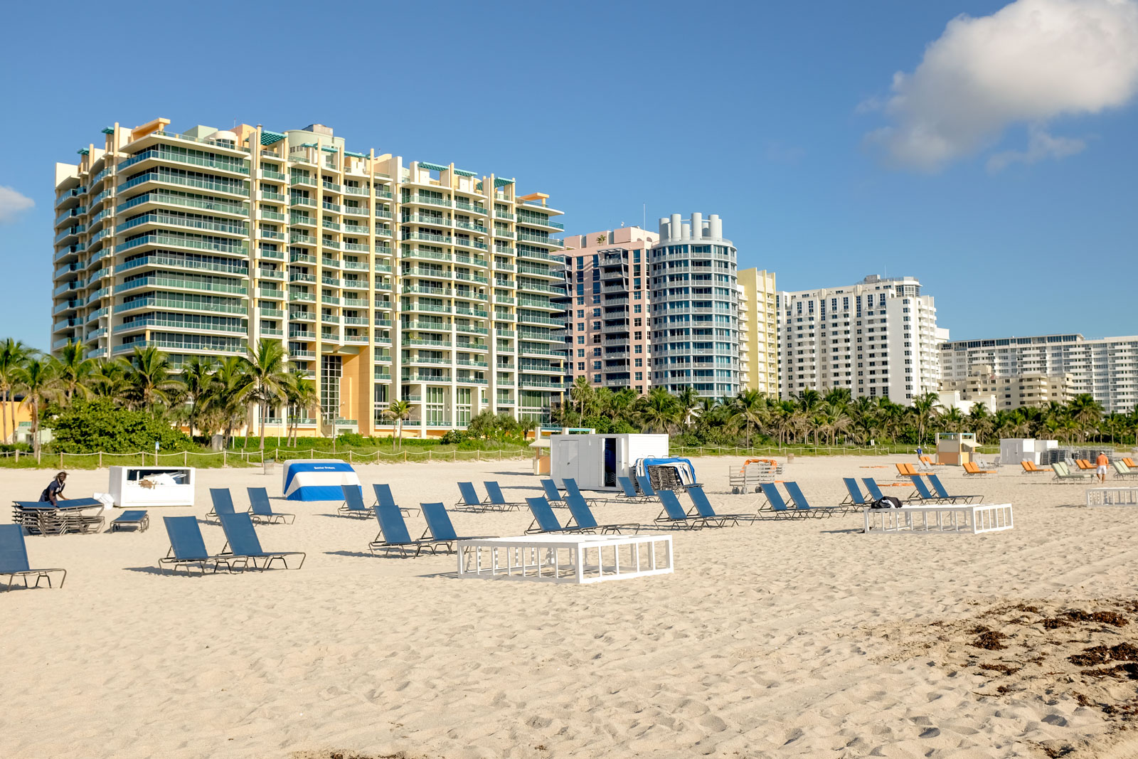 Chairs being set out for the day in Miami Beach