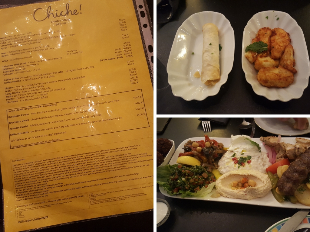 A menu and a selection of dishes from Chiche! in Luxembourg City
