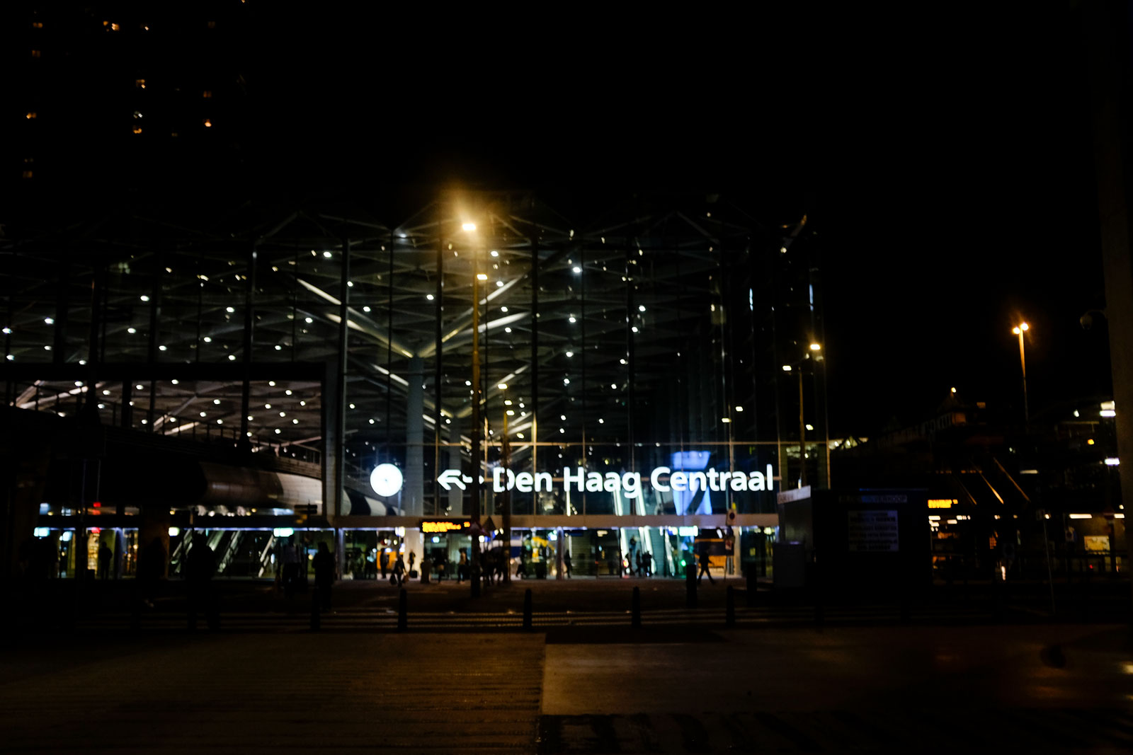 Den Haag Train Station is seen at night