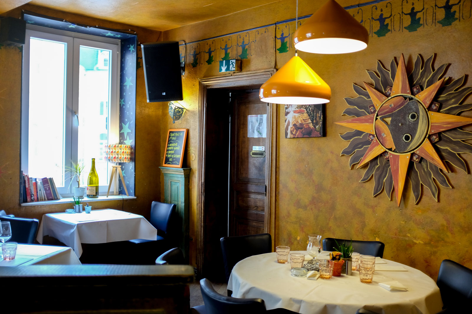 The interior of the sunny Chiggeri restaurant in Luxembourg City