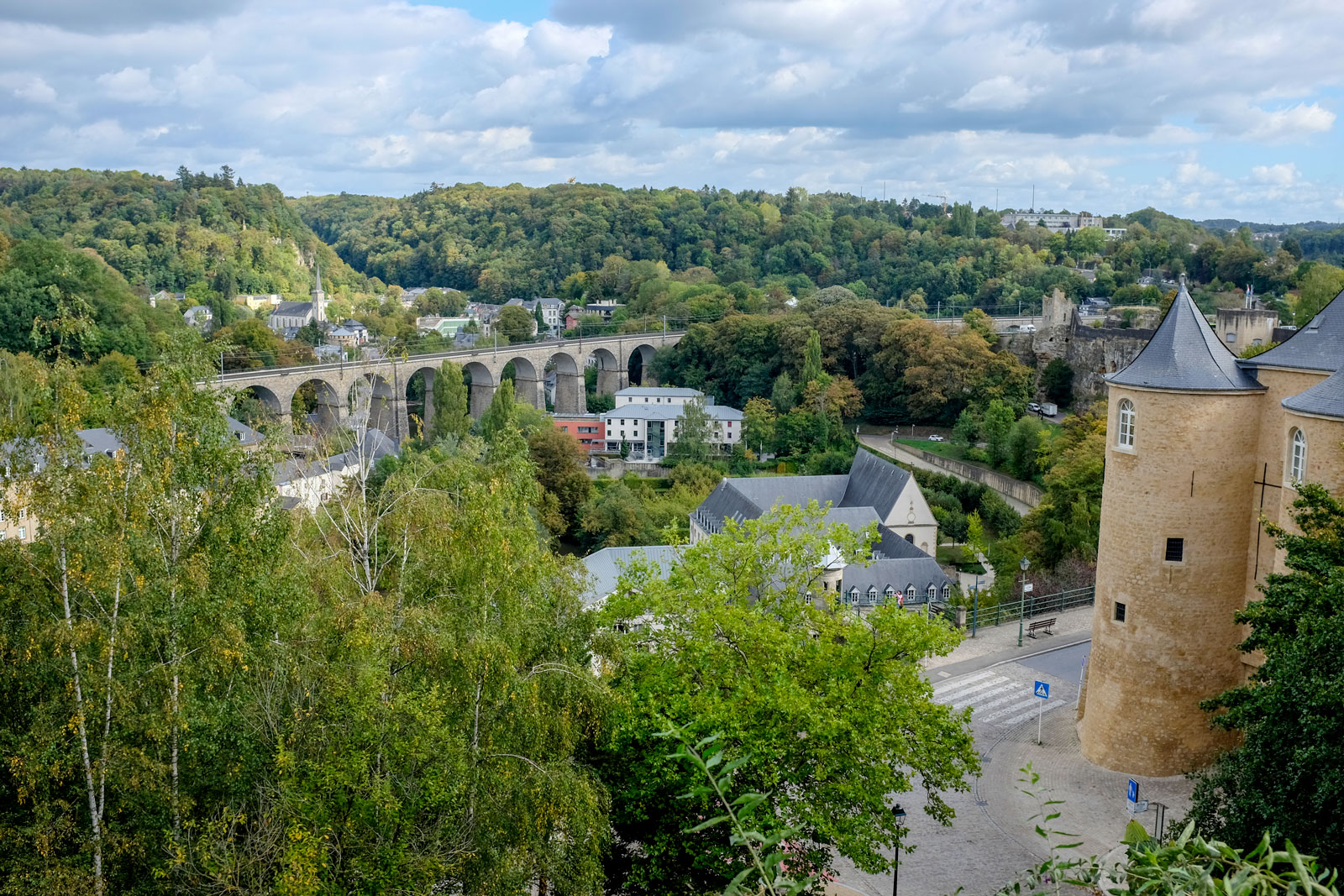 View of Luxembourg City and the forest beyond