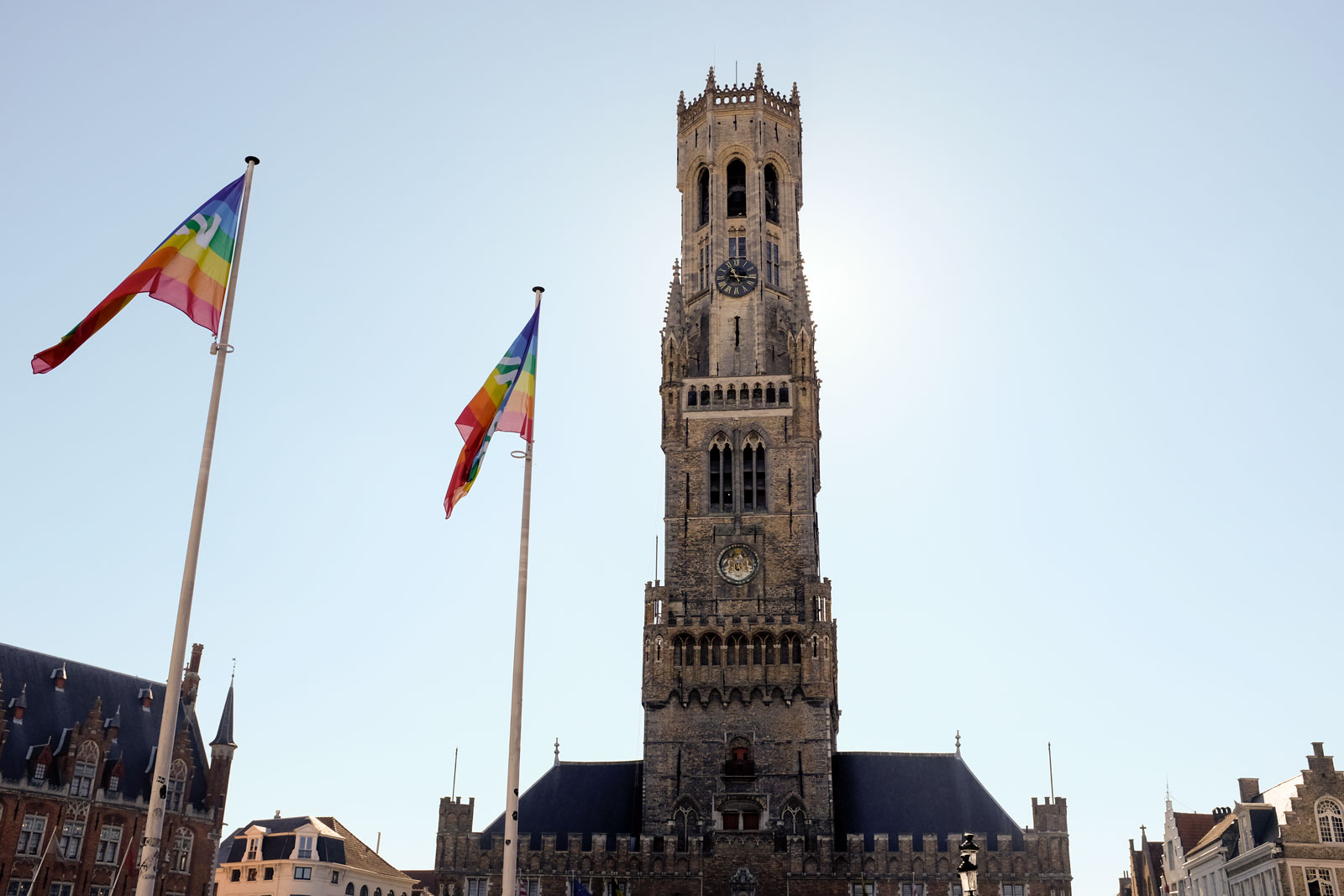 The Bruges Belfry in a photo taken from below