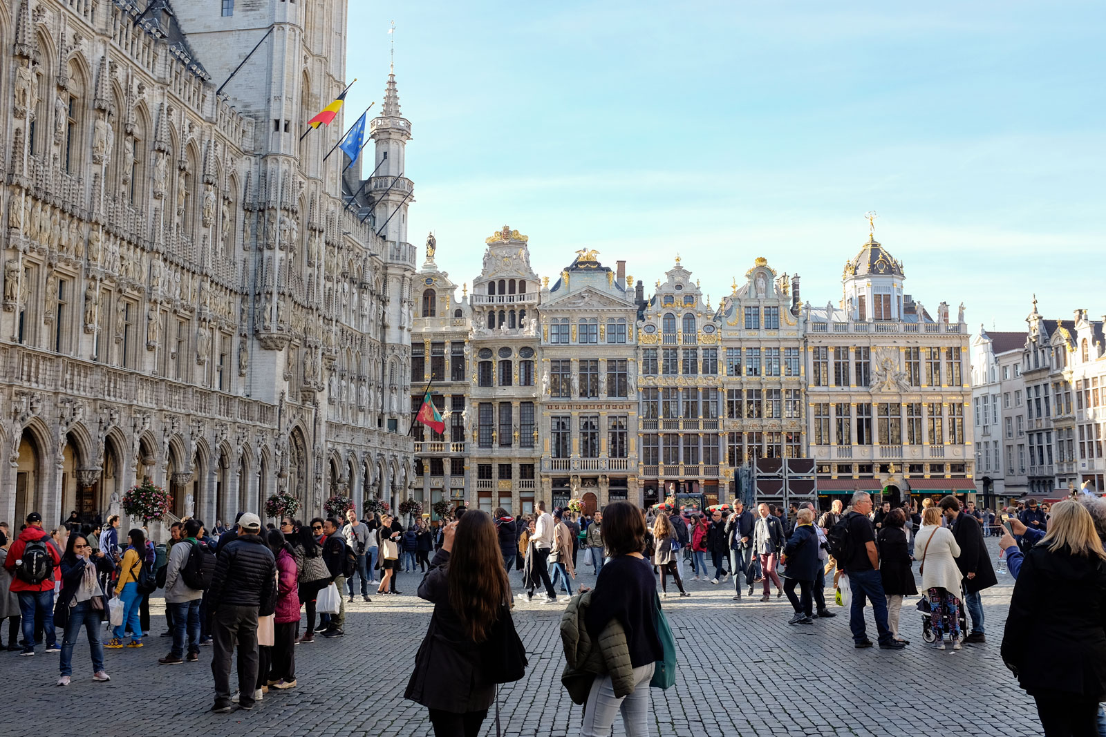 A crowd in the Grand Place in Brussels