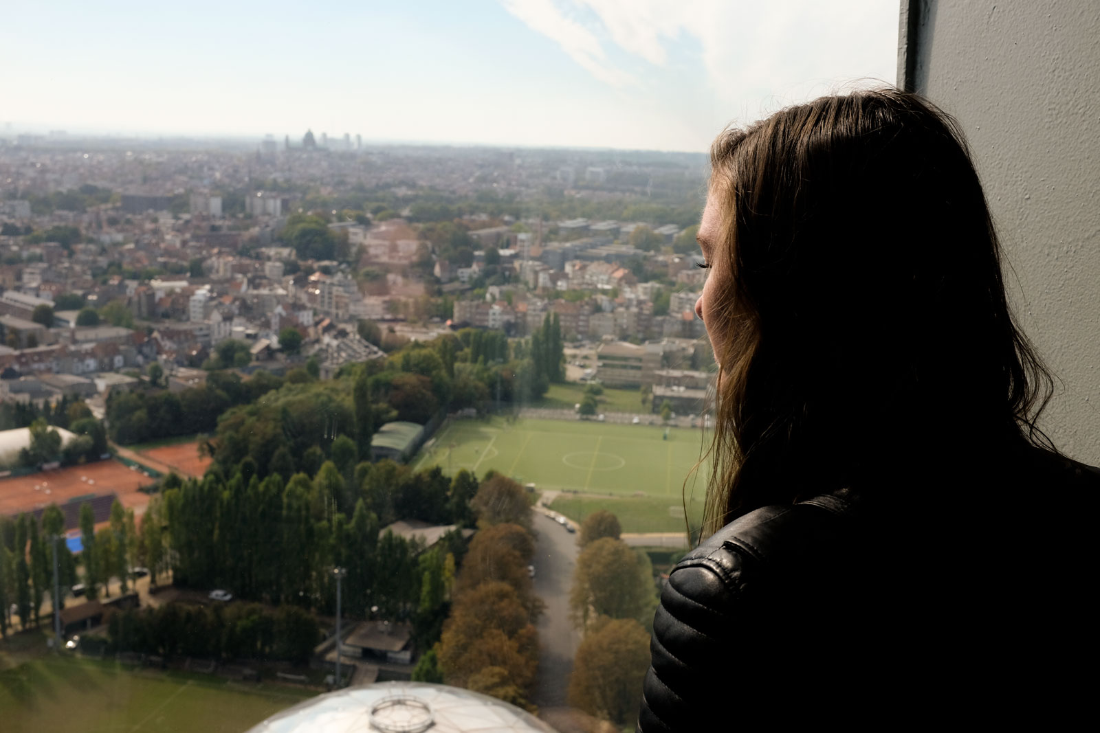 Alyssa looks out over Brussels from the Atomium