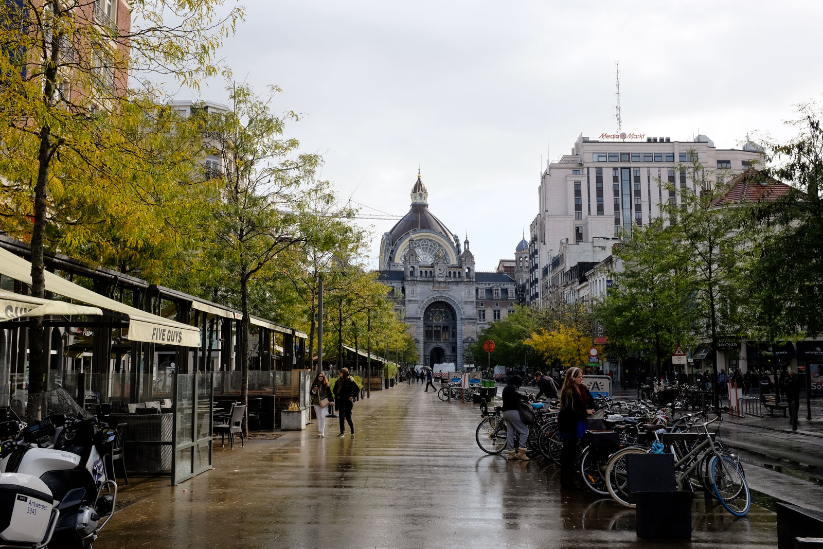 A view of the street near the train station in Antwerp