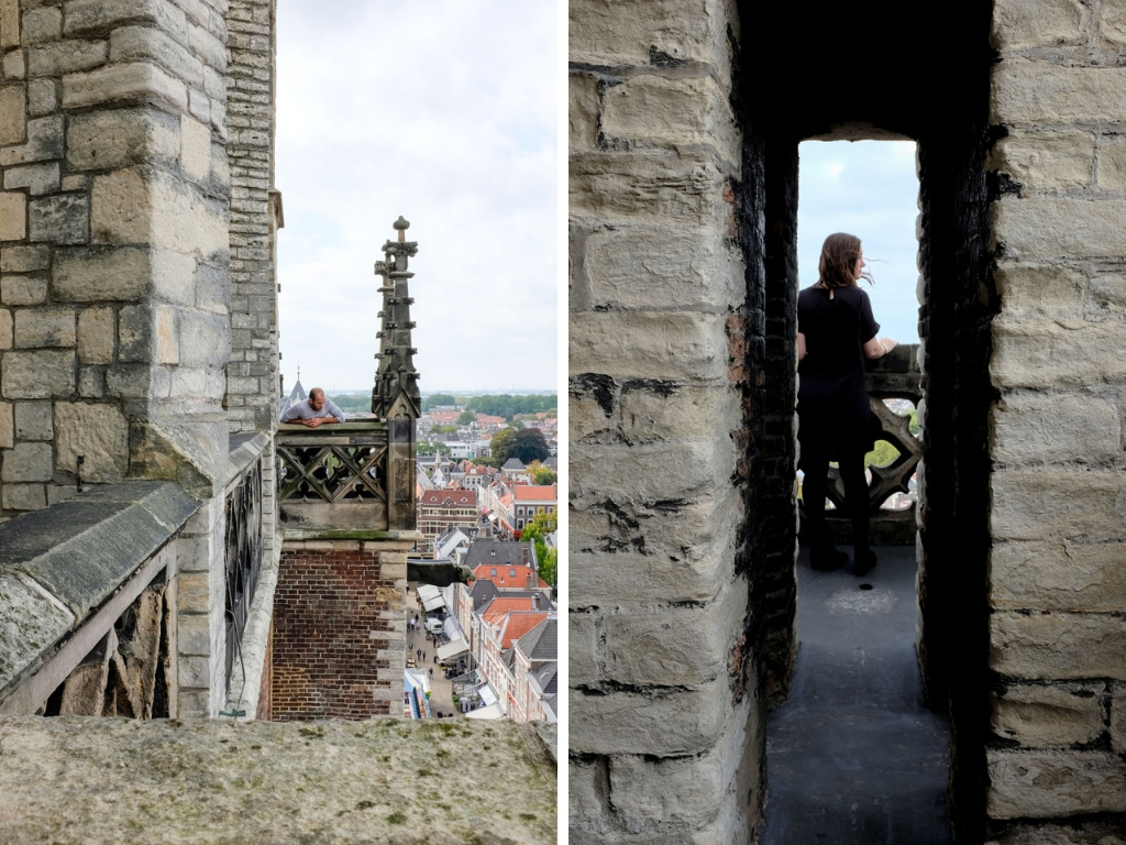 Michael and Alyssa look down at Delft from the tower at New Church 