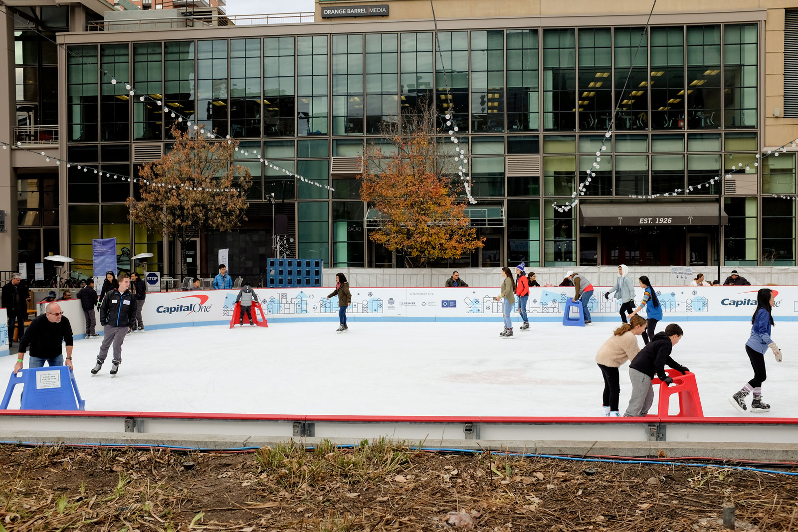 Ice skaters on a rink in Denver