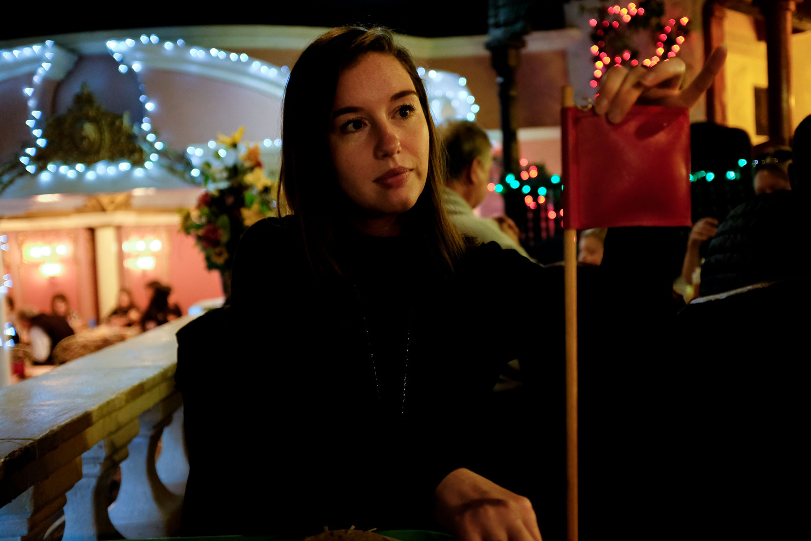 Alyssa adjusts the Casa Bonita Sopapillas Flag