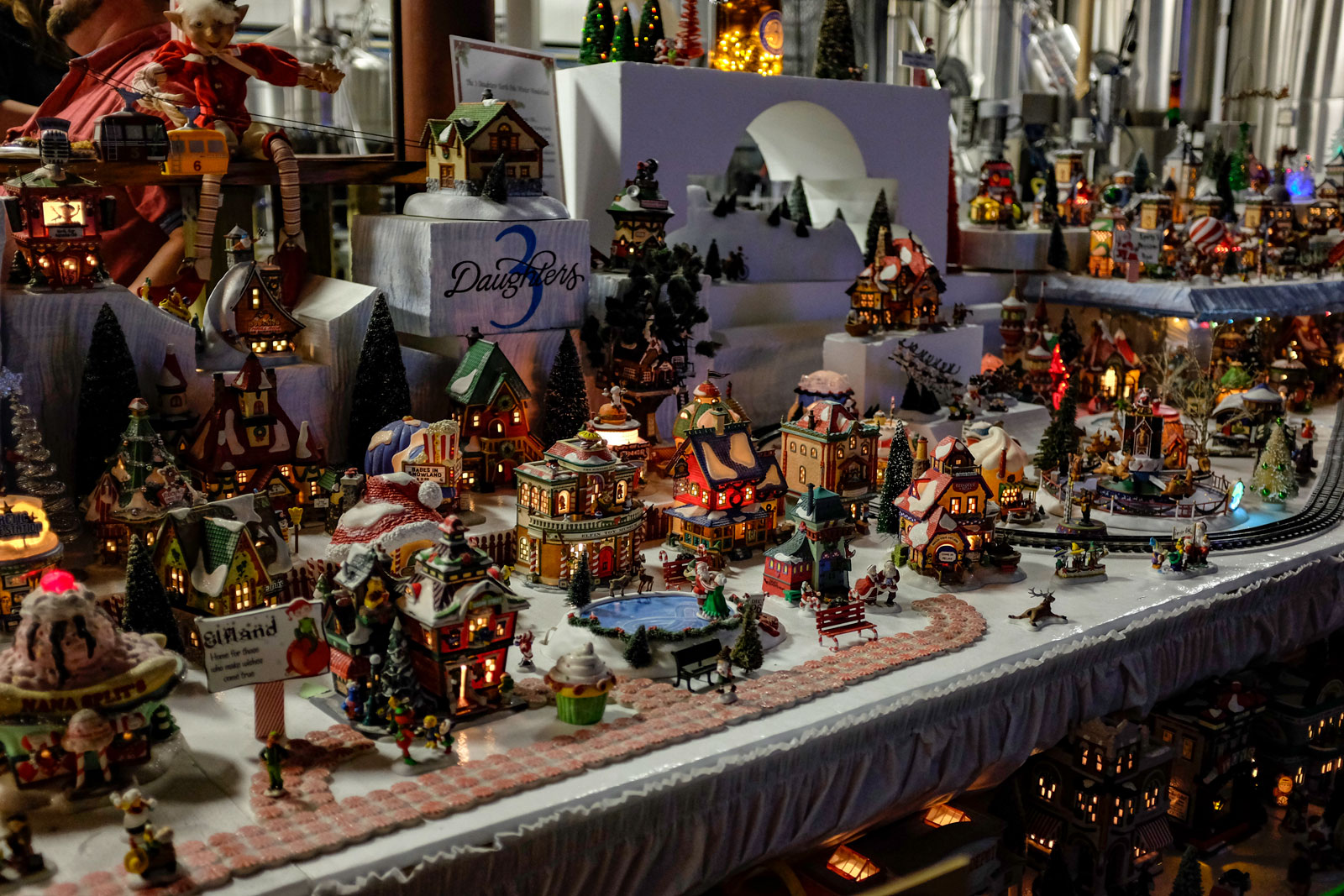 A miniature Christmas village at 3DB