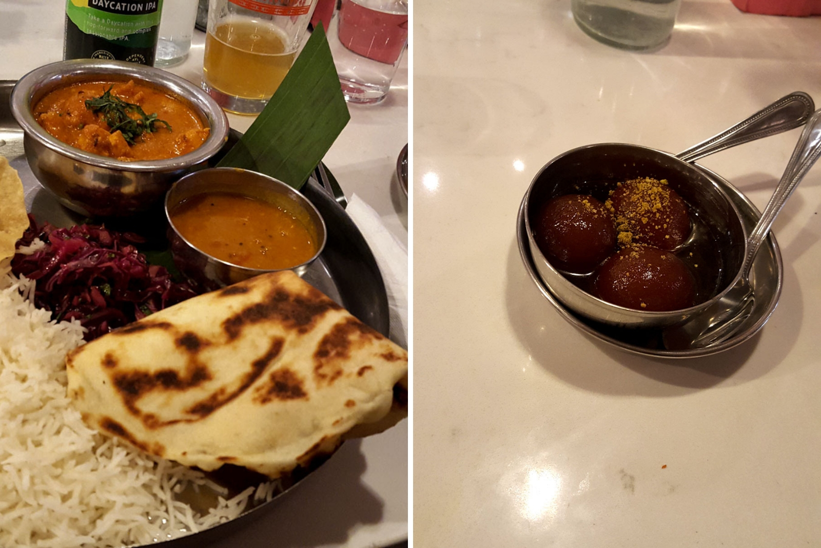 Butter chicken and gulab jamun at Chai Pani Asheville