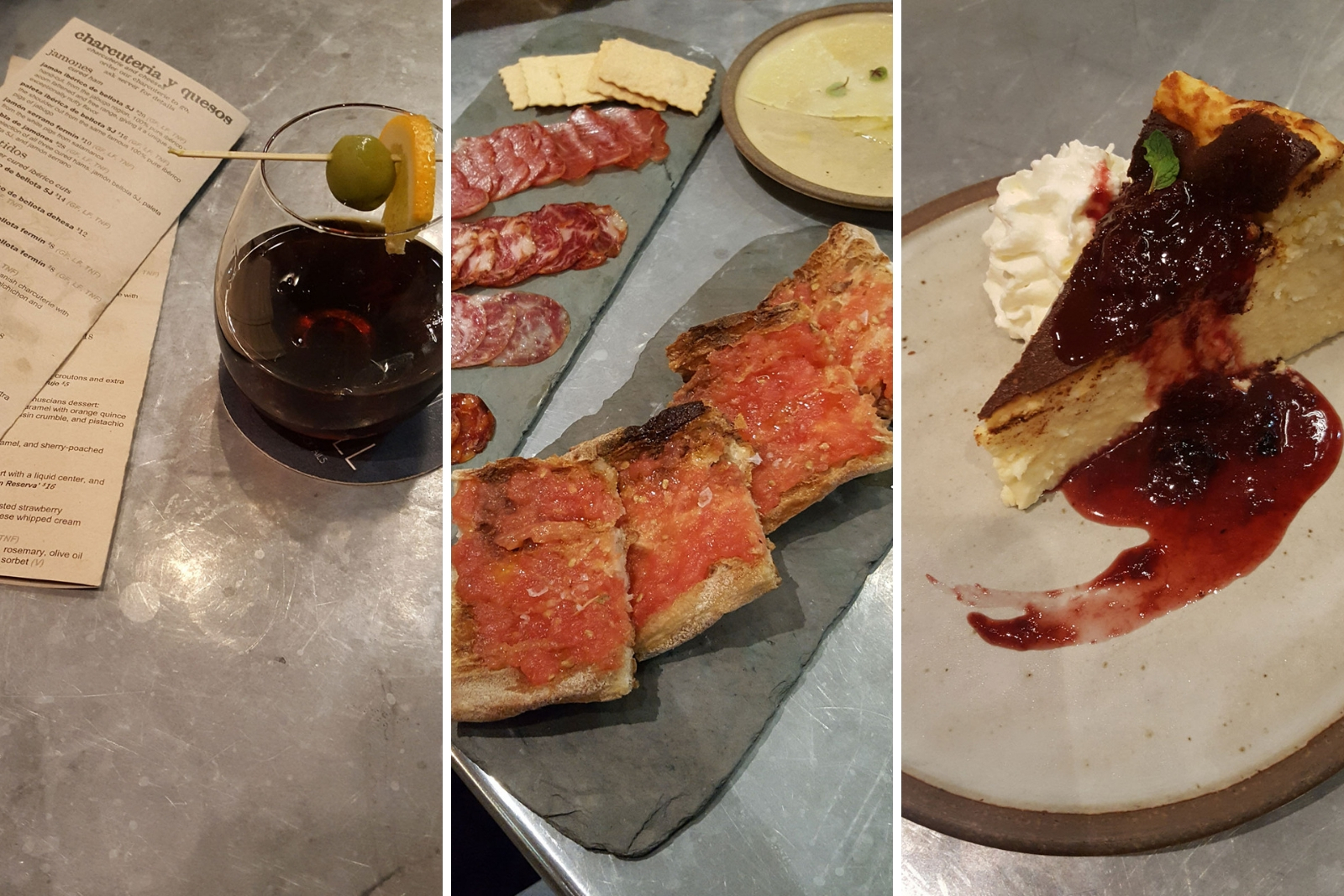 Dinner at curate - three dishes including cured meats cheese and dessert