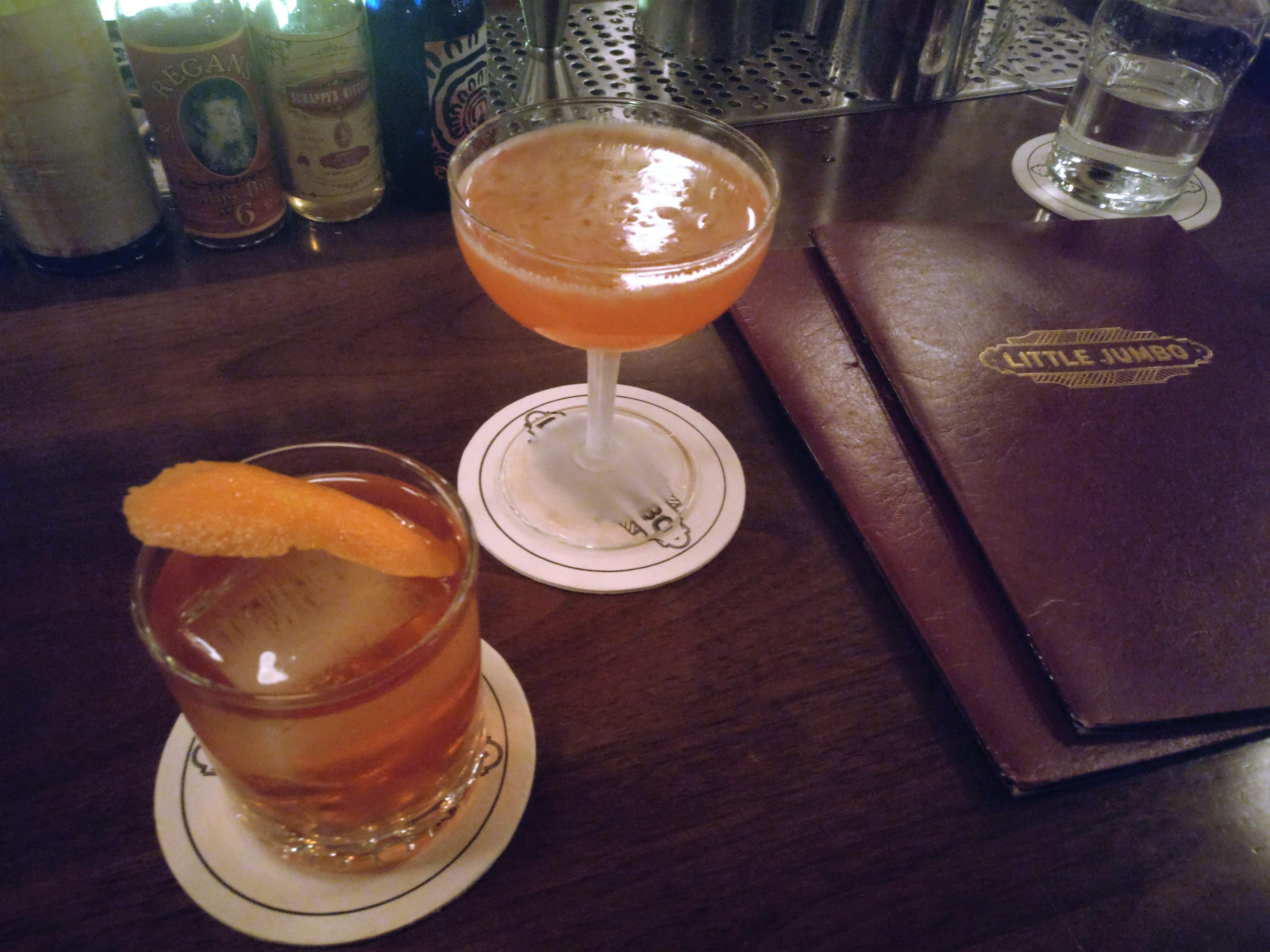 Two cocktails on the table at Little Jumbo in Asheville, NC