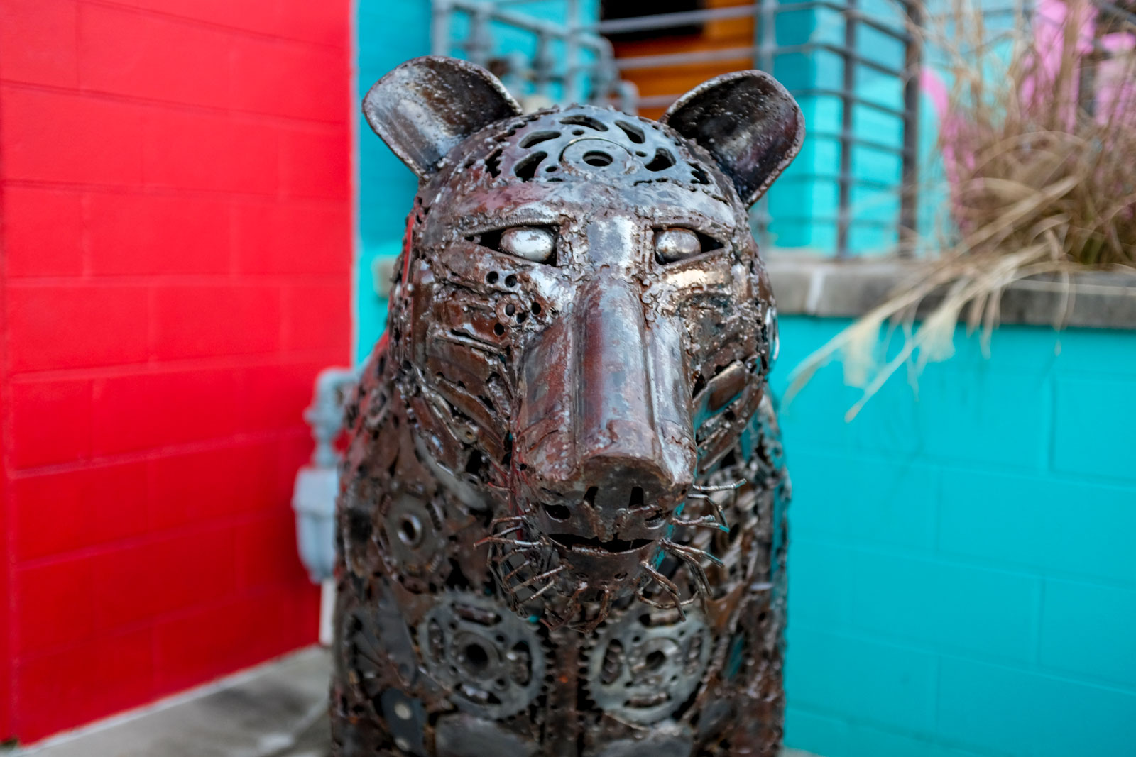 A big cat sculpture at the River Arts District in Asheville