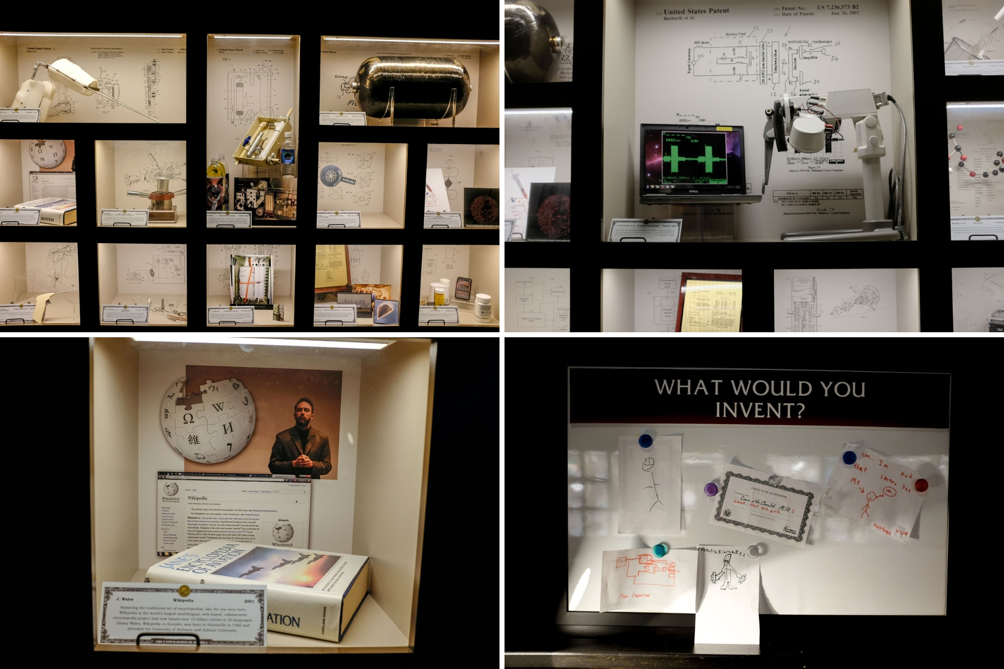 Collage: Inventions room at Space and Rocket Center