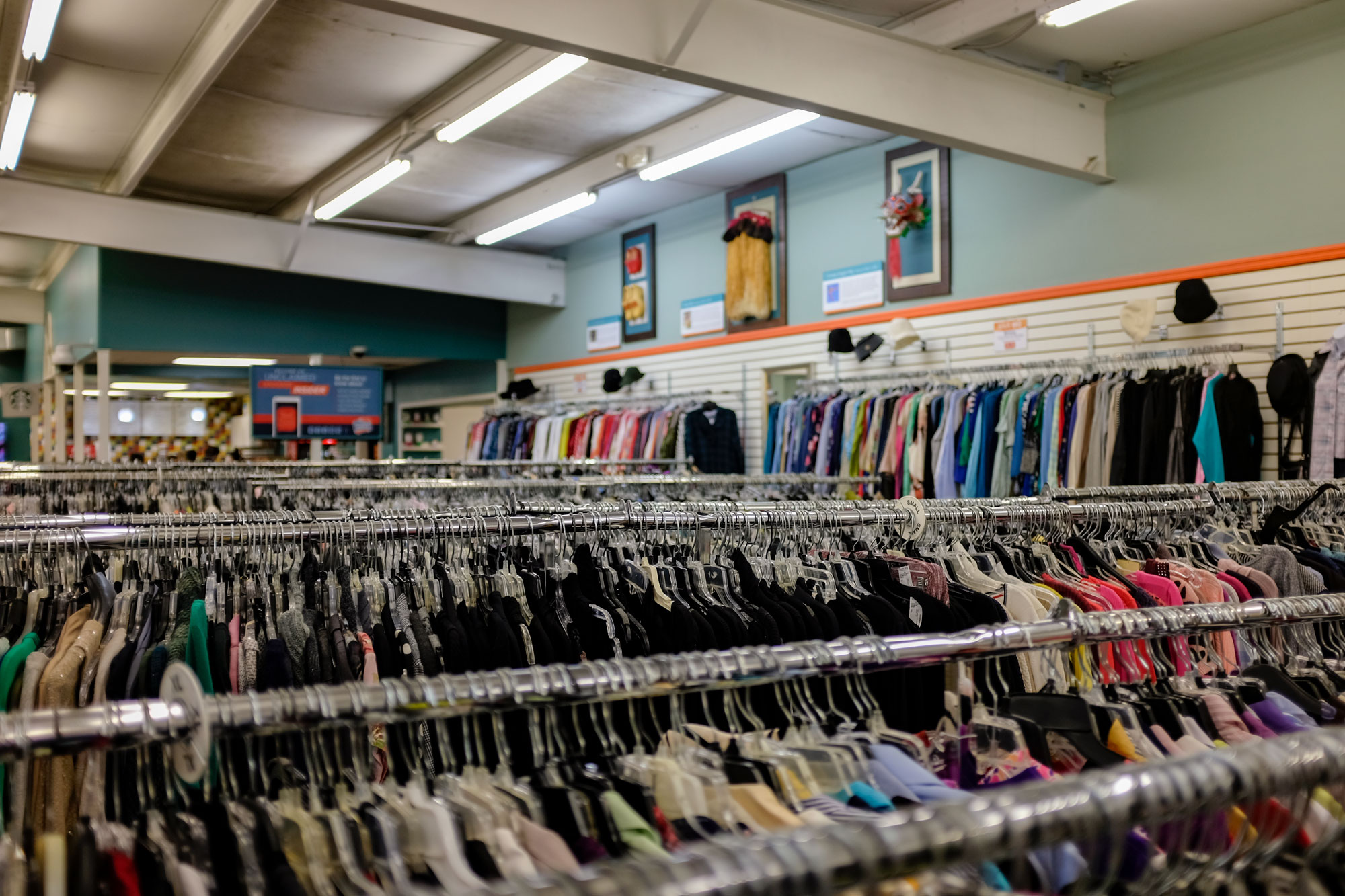 Racks and racks of clothes at Unclaimed Baggage