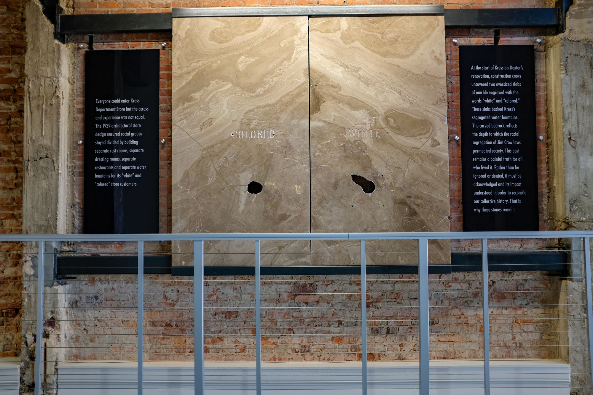 display in Kress building showing the signs used for "colored" and "white" water fountains due to segregation in the south