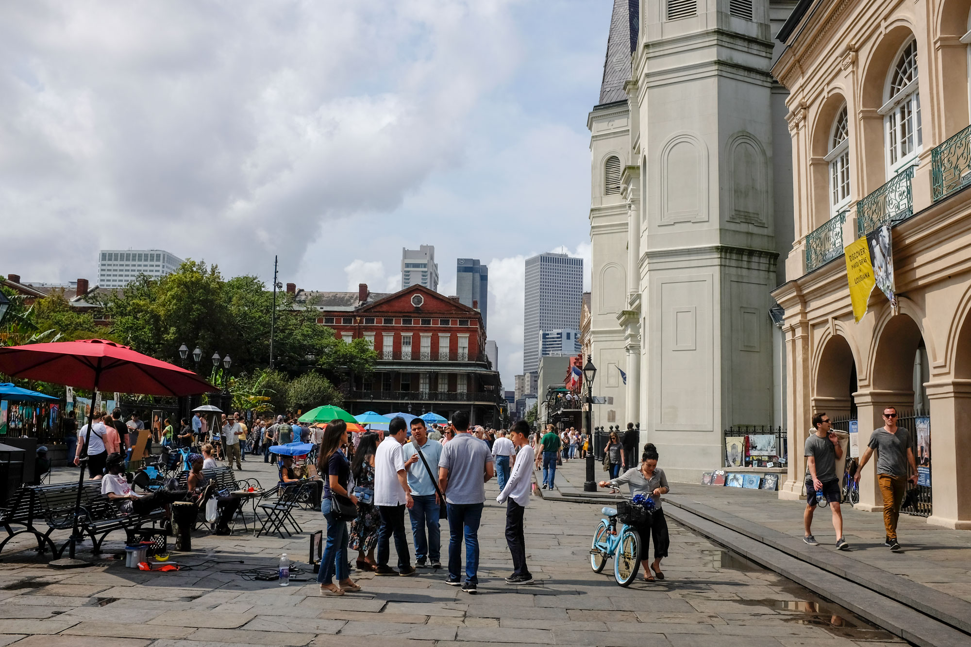 Crowd of people in downtown new orleans