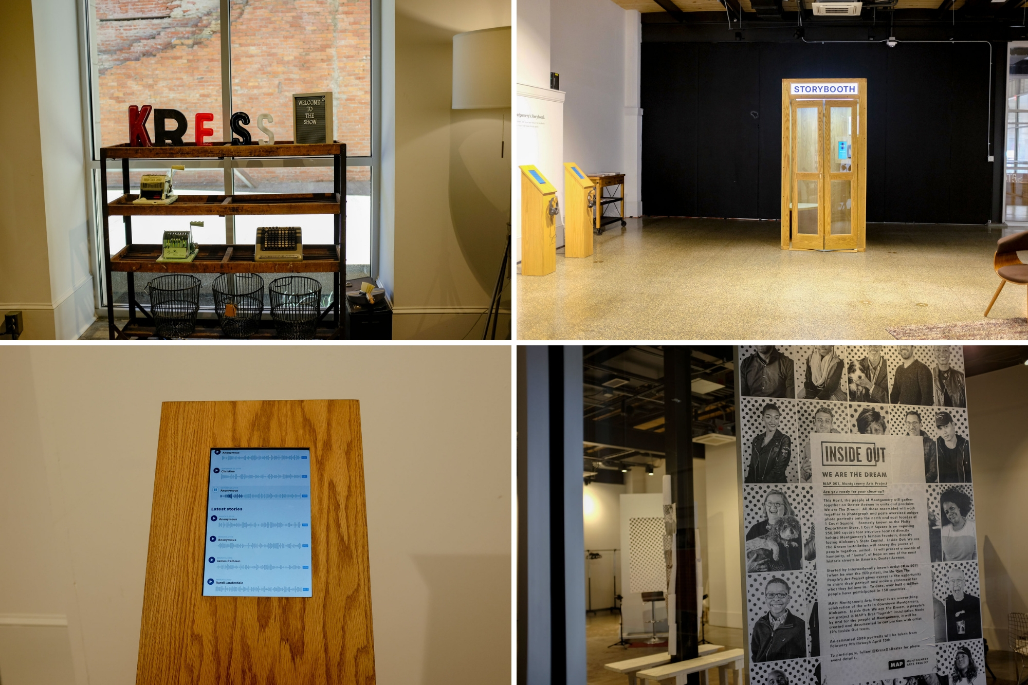 collage of Kress building with interactive photo and audio displays
