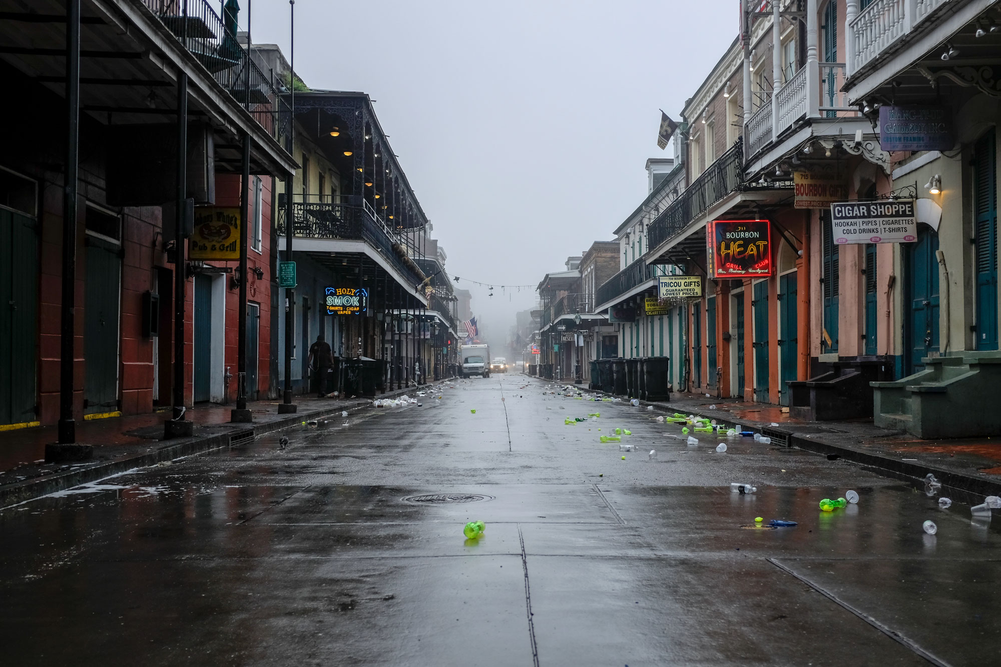 Bourbon Street early in the morning with lots of litter 