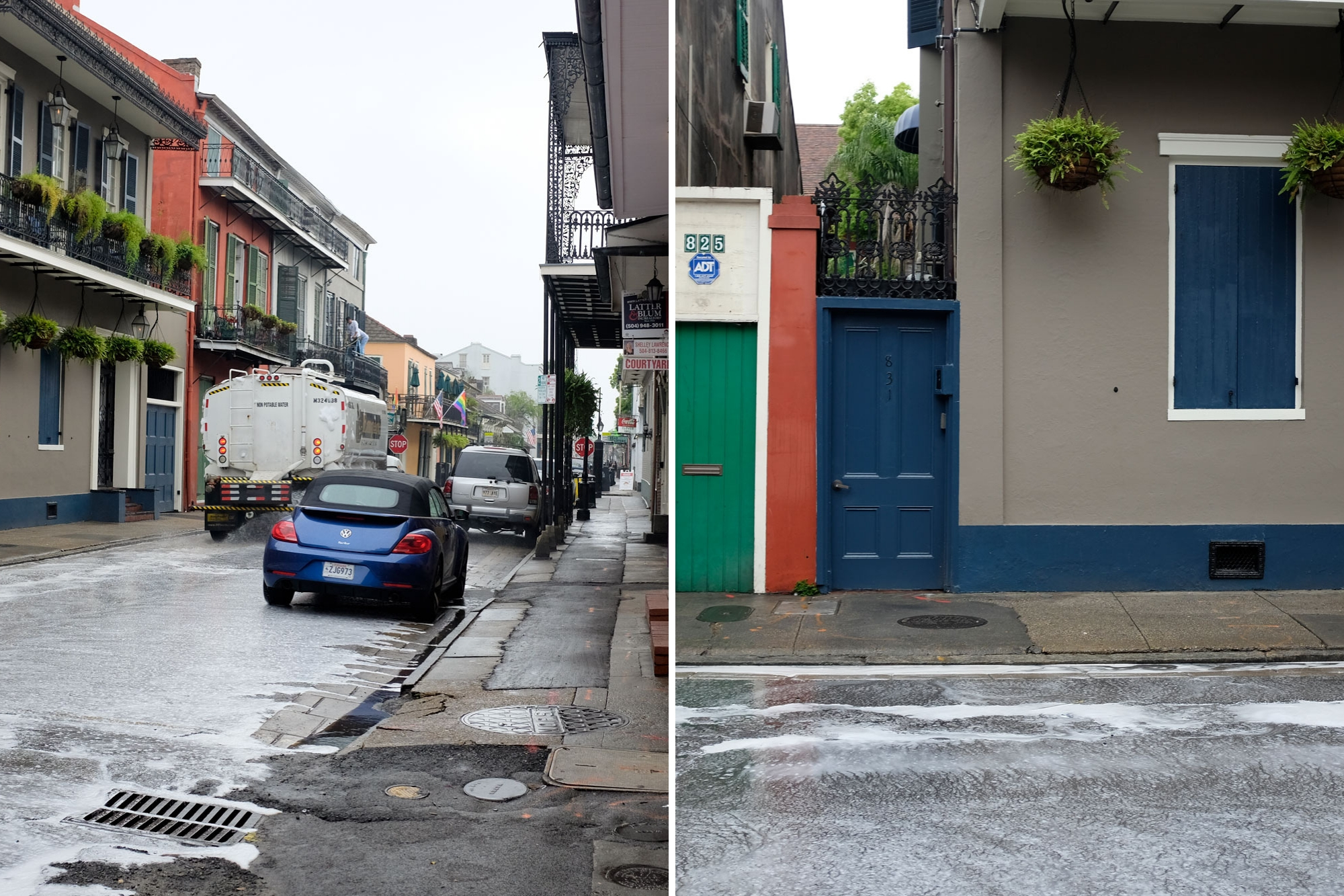 Street Cleaning truck in New Orleans spraying soap water