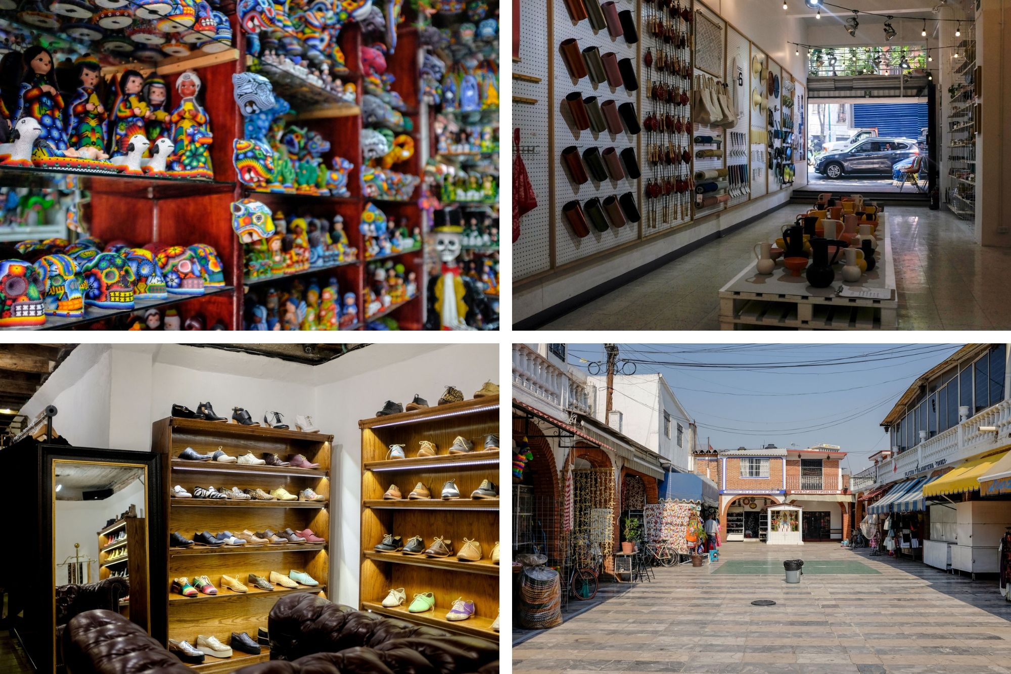 Collage: interiors of la Ciudadela, Utilitario Mexicano and goodbye folk